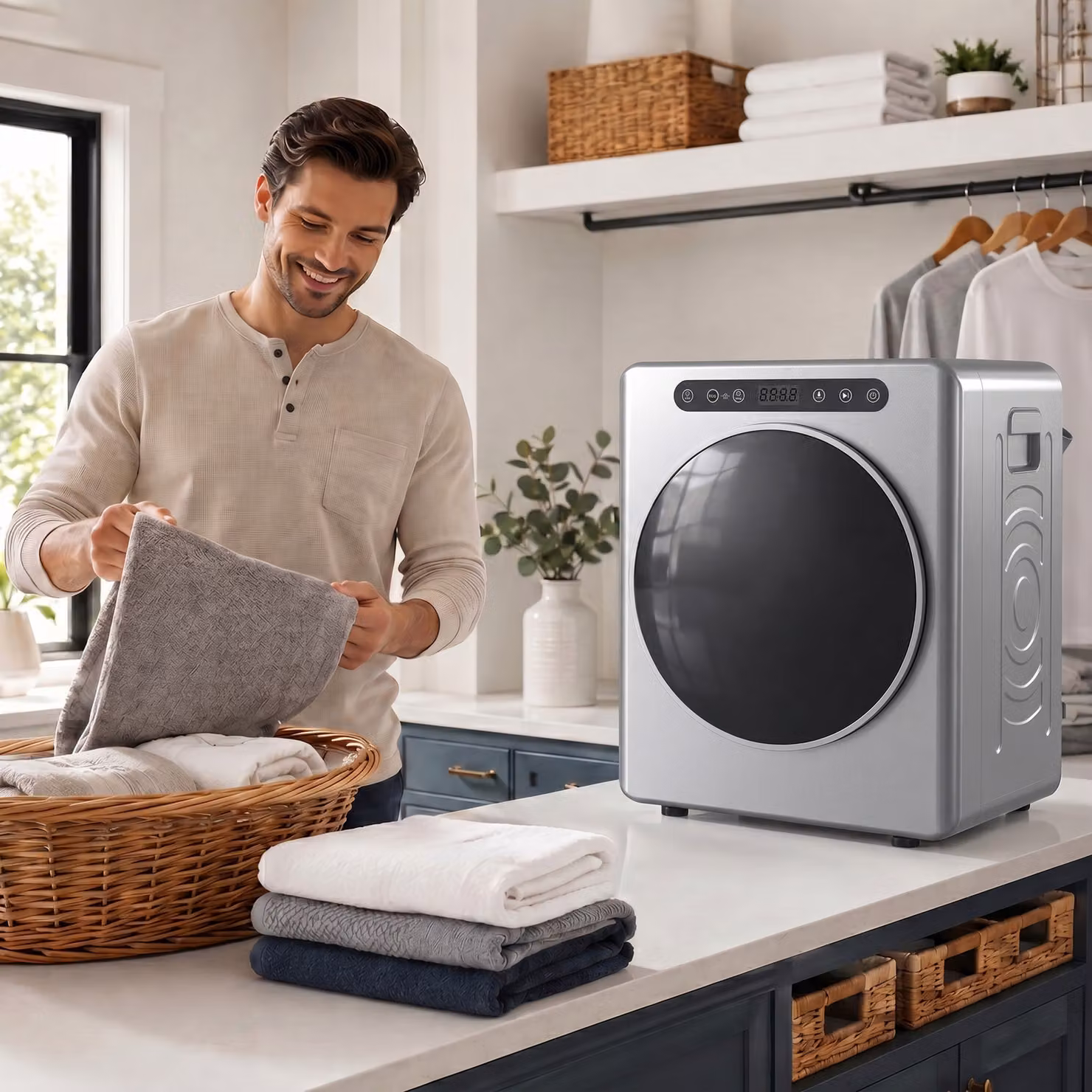 HOMCOM 5kg Compact Front Loader Tumble Dryer with Reversible Drum and Child Lock, Silver Tone – 6