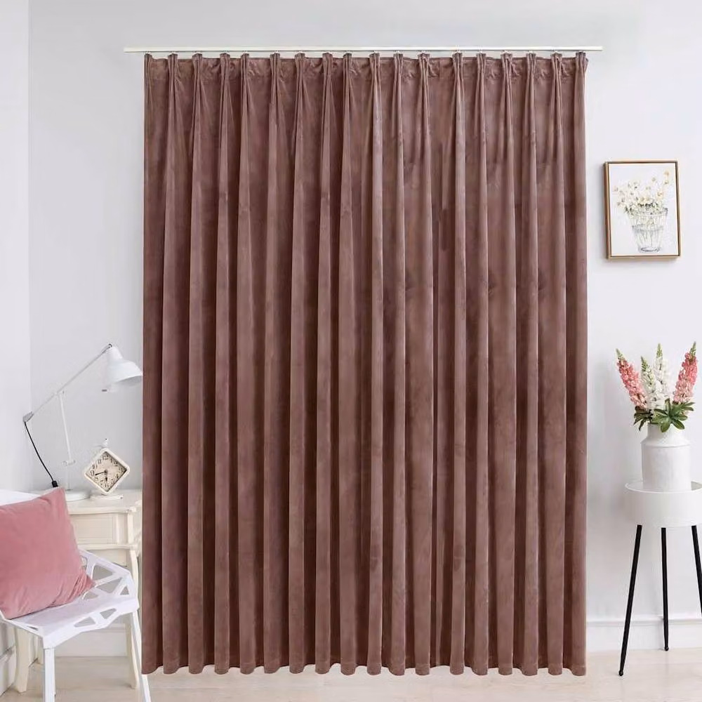 Berkfield Home Antique Pink Velvet Blackout Curtain with Hooks W: 290 cm, H: 245 cm – 2