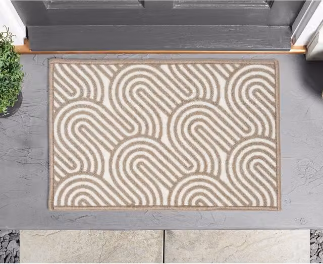 My Home Modern Geometric Rectangular Doormat in Grey, Brown and Beige, Machine Washable