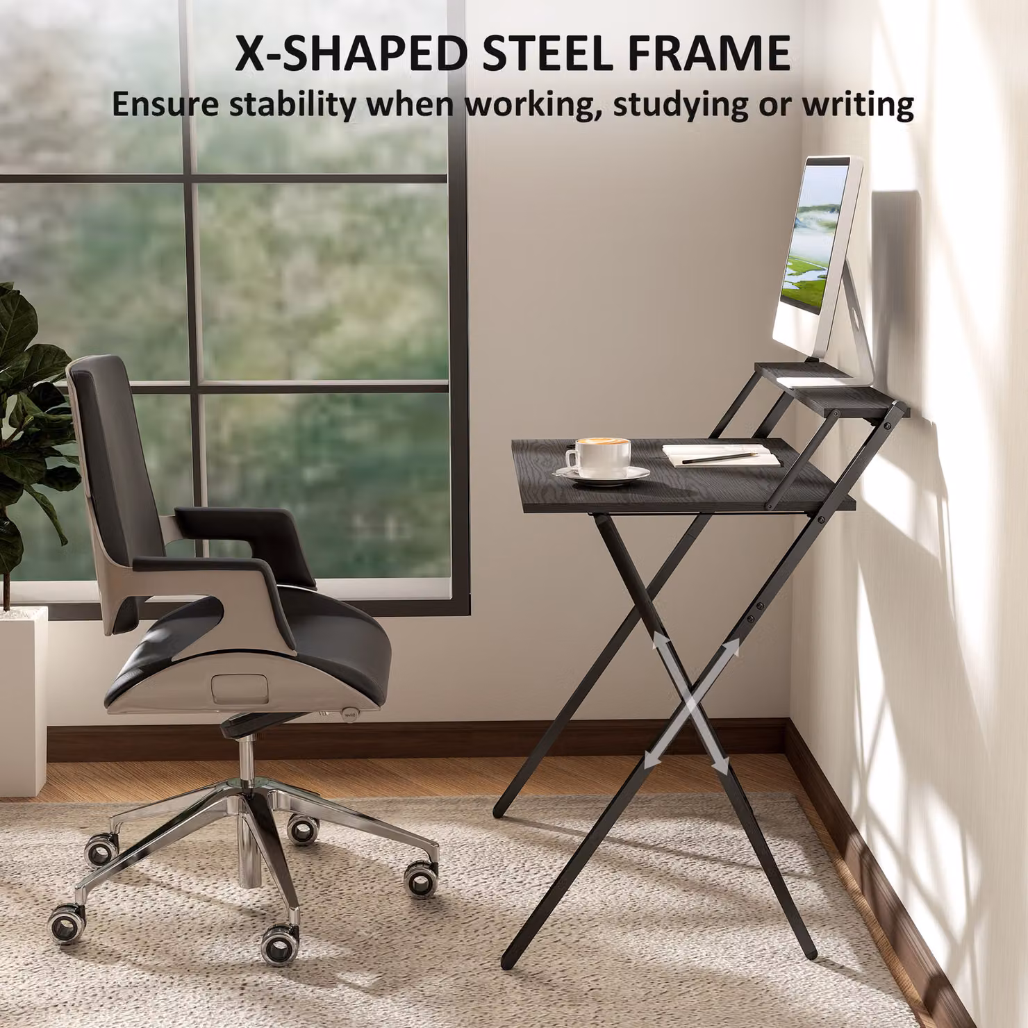 HOMCOM Black Folding Computer Desk with Monitor Shelf – 6