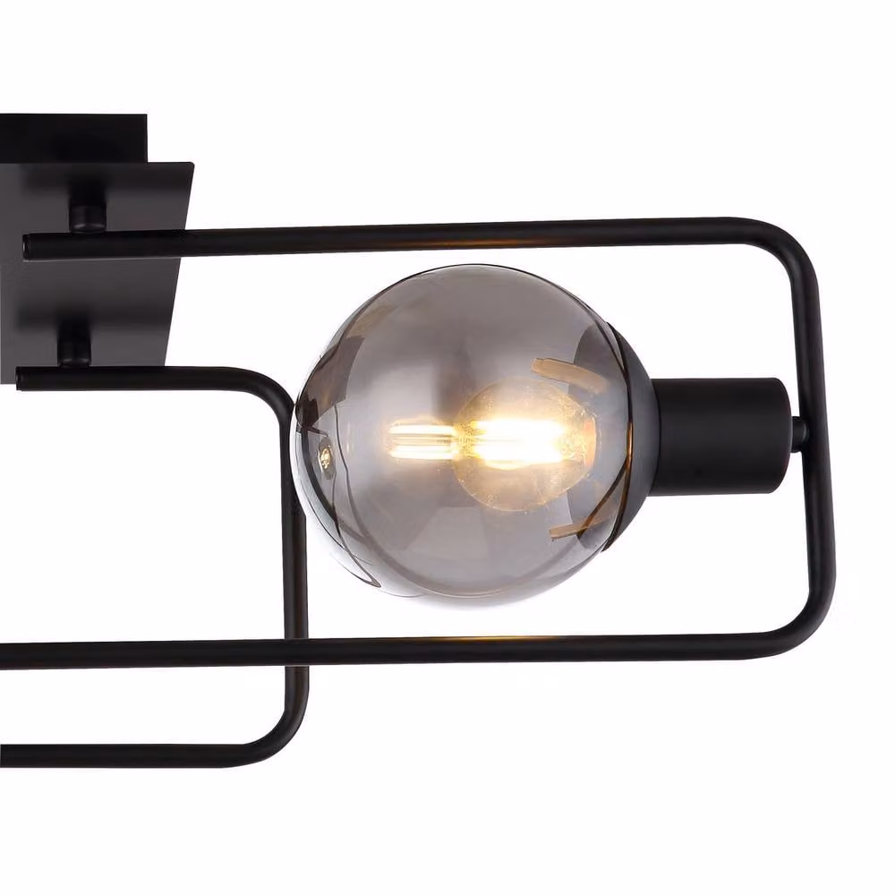 Netlighting Blama Multi Arm Semi Flush Ceiling Lamp in Black with Smoke Glass Shades, 2x E14 – 3