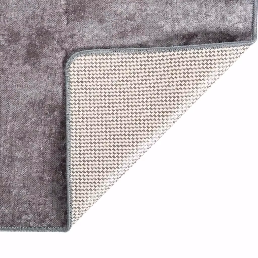 Berkfield Home Washable Anti Slip Round Rug in Grey, W: 80 cm, D: 150 cm