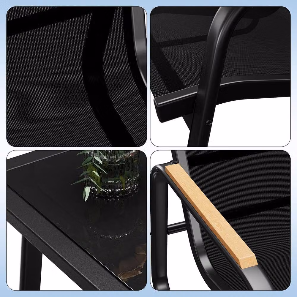 London Boutique 4-Piece Black Garden Furniture Set with Coffee Table, 2 Armchairs and Loveseat – 4