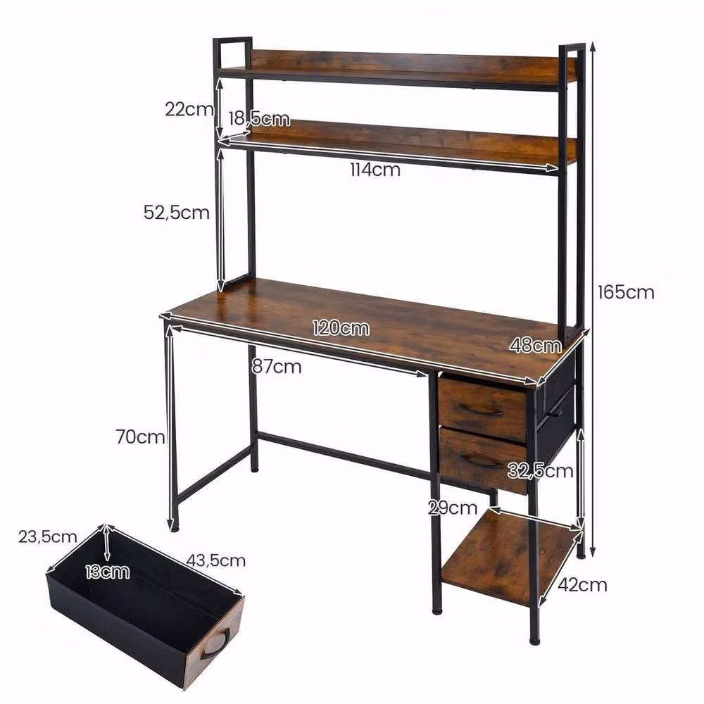 Kelvenix Industrial Computer Desk with Hutch in Brown – 2