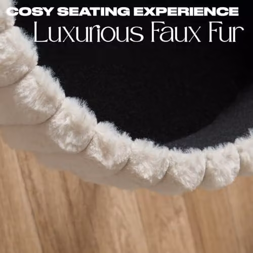 OHS Ribbed Faux Fur Vanity Stool and Storage Ottoman with Metal Hairpin Legs in Cream – 4