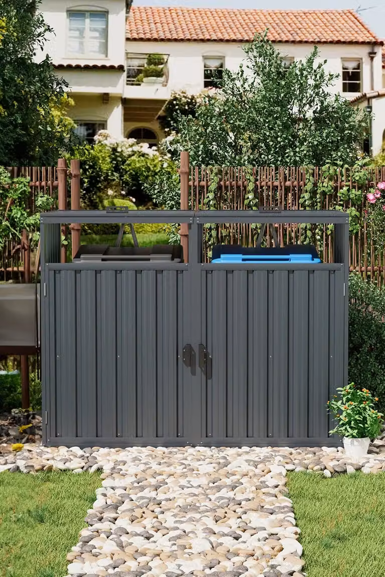 Living and Home Dark Grey Metal Outdoor Bin Store Garden Storage Shed