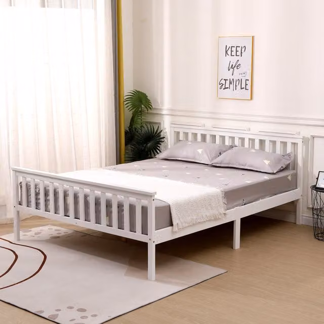 HMD Furniture Solid Wood Bed Frame in White, King Size (W/D/H: 180 x 200 x 158 cm)