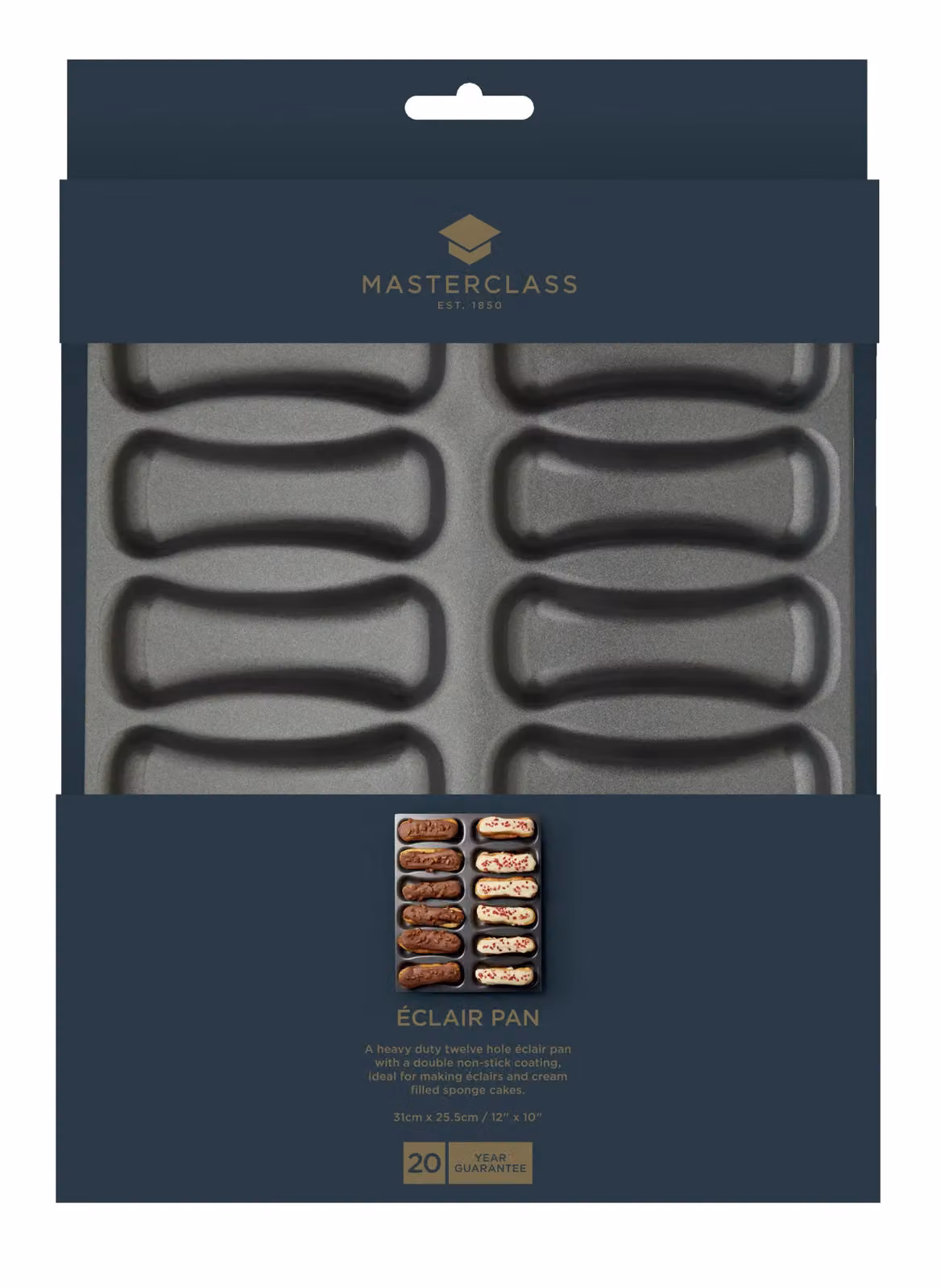 MasterClass Non-Stick 12 Hole Éclair Baking Tray, Carbon Steel, Grey, W: 31 cm, D: 25.5 cm – 4