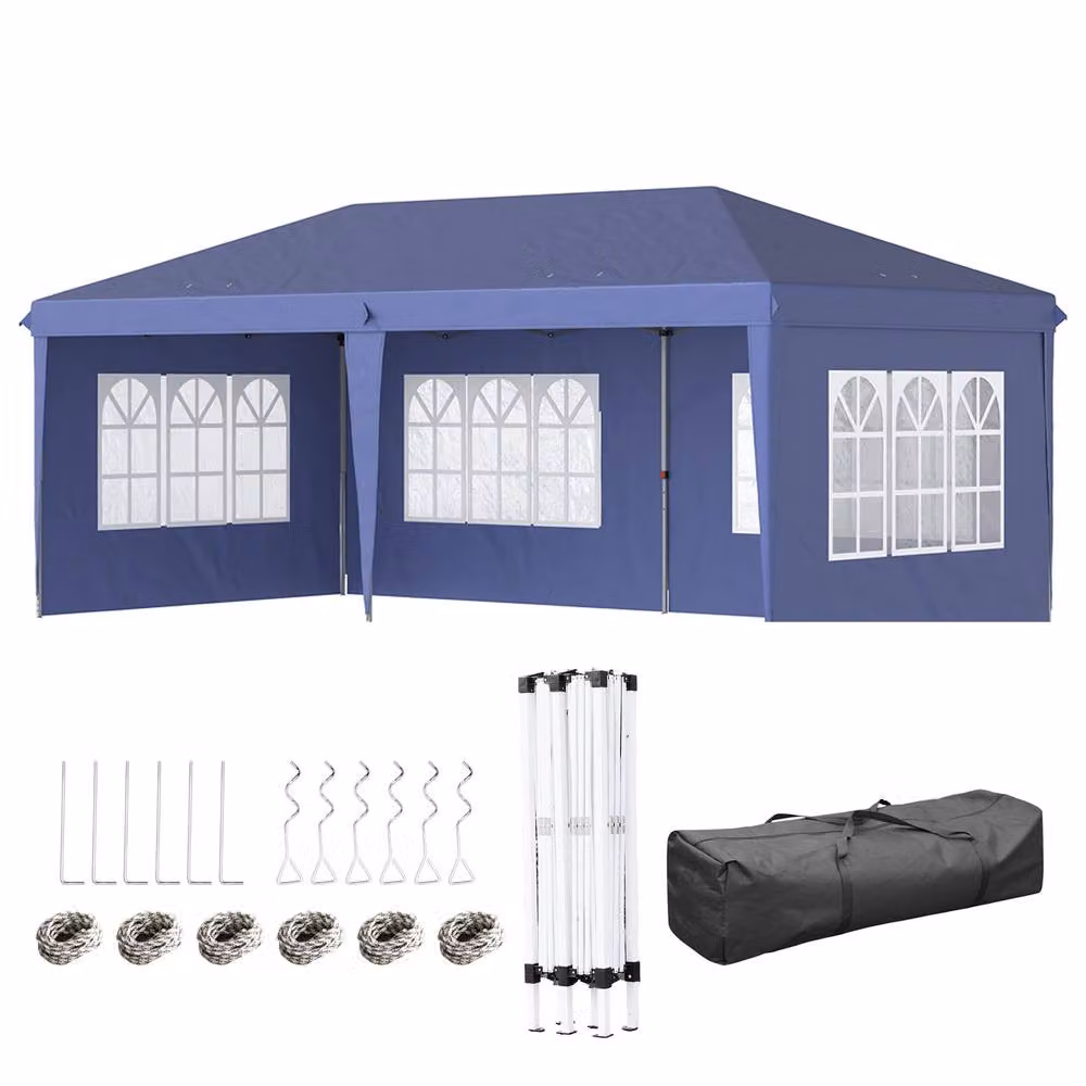 Outsunny Blue Pop Up Gazebo Party Tent with Sidewalls, W/D/H: 600 x 300 x 270 cm – 2
