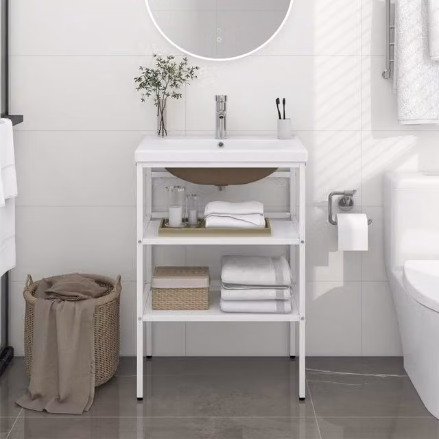 Berkfield Home Modern White Iron Bathroom Washbasin Frame with Ceramic Basin