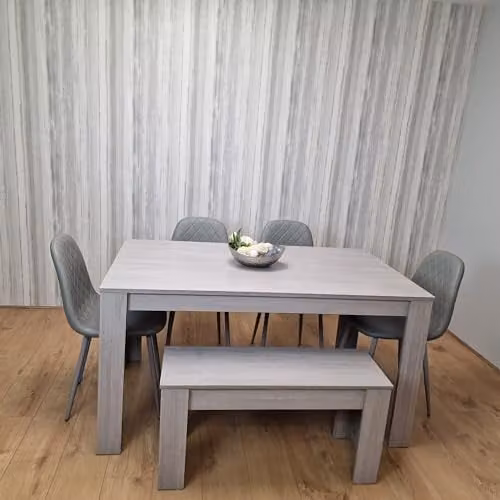 Kosy Koala Grey Dining Set with Rectangular Table, 4 Chairs and 1 Bench, W/D/H: 140 x 80 x 75 cm
