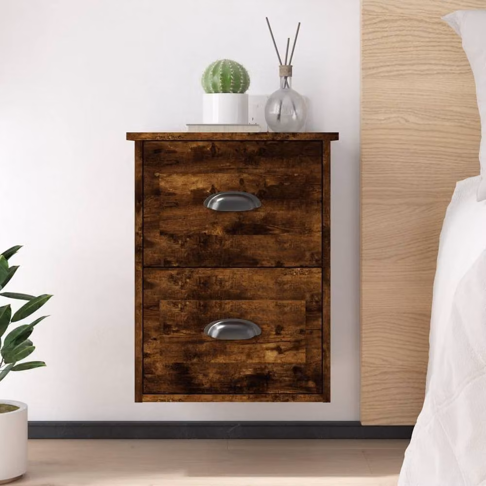 Berkfield Home Wall-mounted Bedside Cabinet in Smoked Oak Brown, W: 41.5 cm, D: 36 cm, H: 53 cm – 2