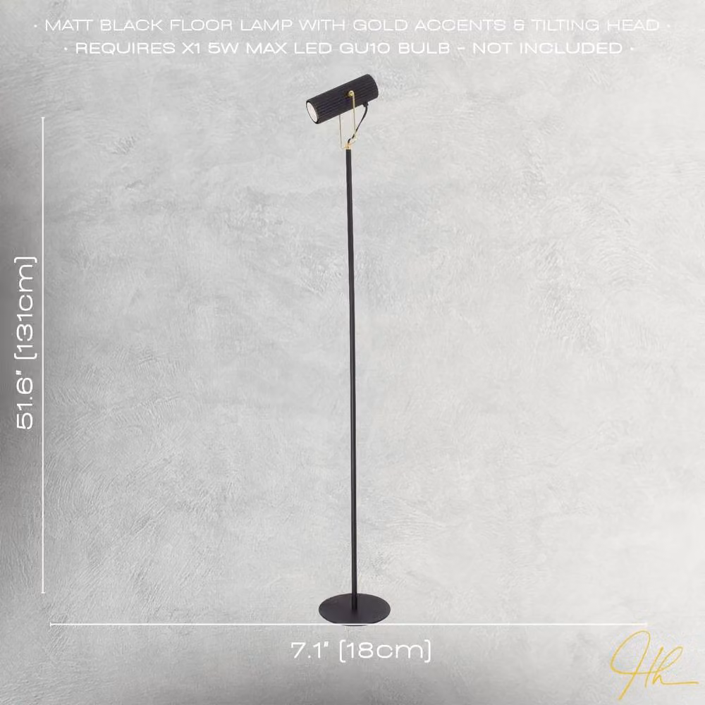 Happy Homewares Modern Adjustable Metal Floor Lamp in Black and Gold/Brass with GU10 LED Support – 3