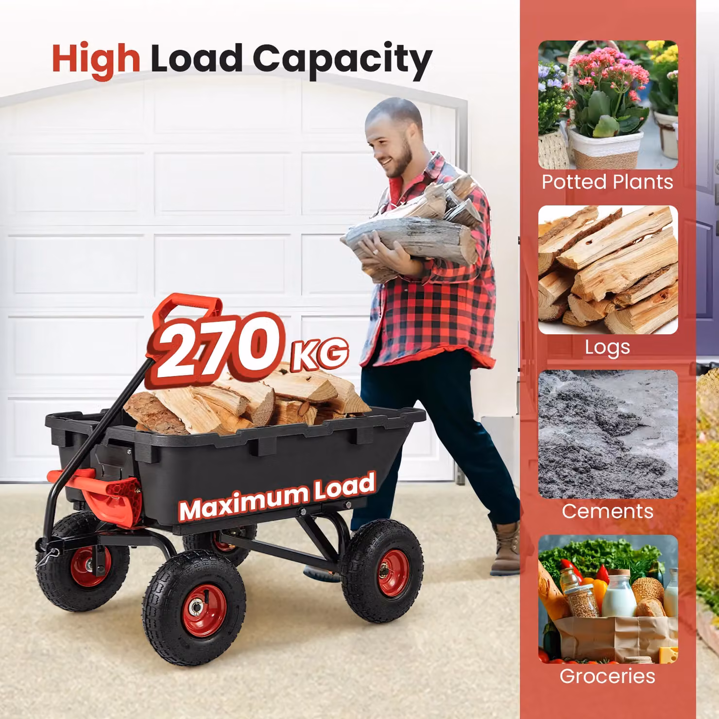Gymax Heavy Duty Poly Garden Dump Cart with Adjustable Handle in Black – 4