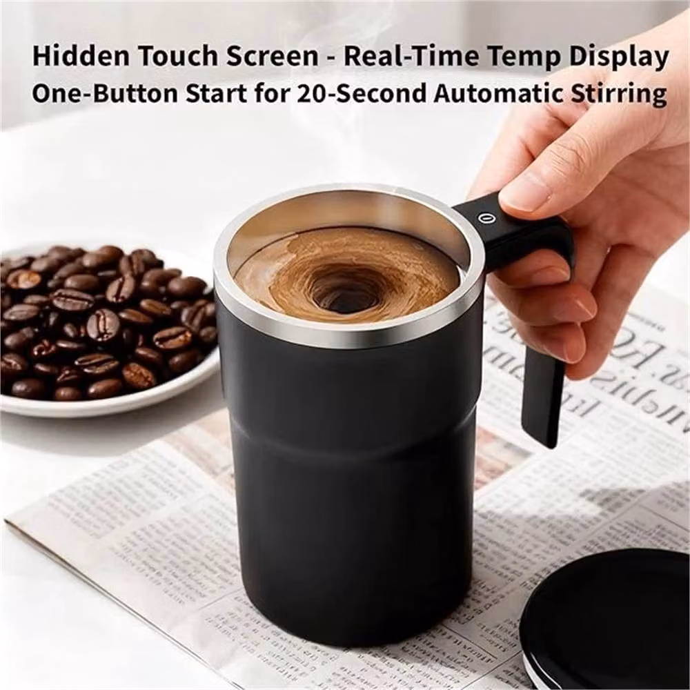 Nordara Black Stainless Steel Self Stirring Electric Mug, 100ml – 3