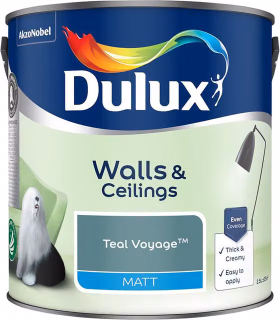 Dulux Matt Dispersion Emulsion Paint in Petrol Green, 2.5 l