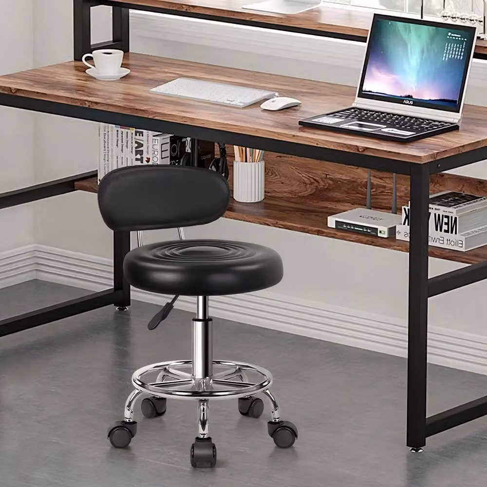KKTONER Stylish Rolling Stool with Low Back and Height Adjustable Footrest in Black – 3