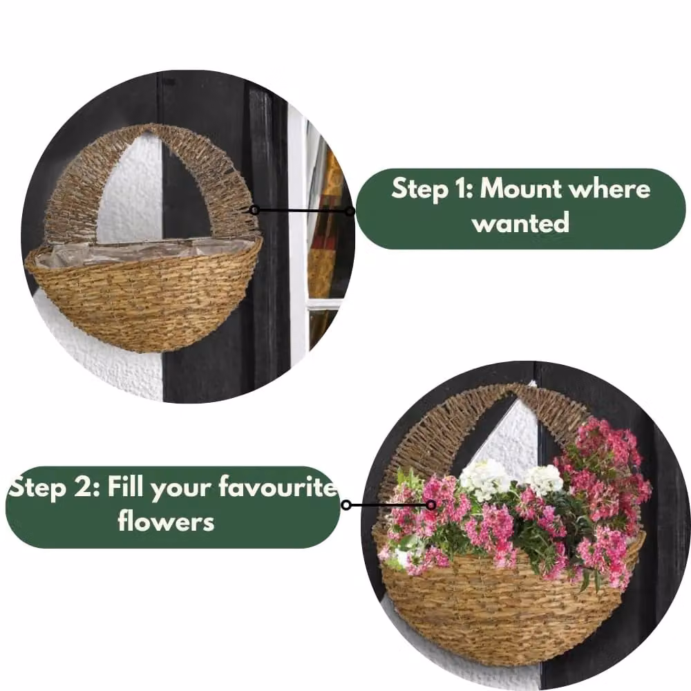 Marco Paul Beige Round Rattan Hanging Flower Basket Planter, Diameter: 40.5 cm – 4