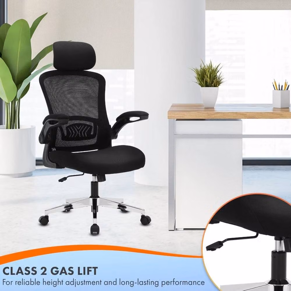 EONLION Model 744 Ergonomic Office Chair in Black and Silver with Headrest and Armrests – 4
