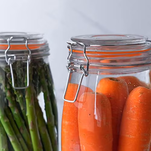 Argon Tableware Set of 6 Transparent Glass Storage Jars with Clip Lids and Labels, 2 L Each – 4
