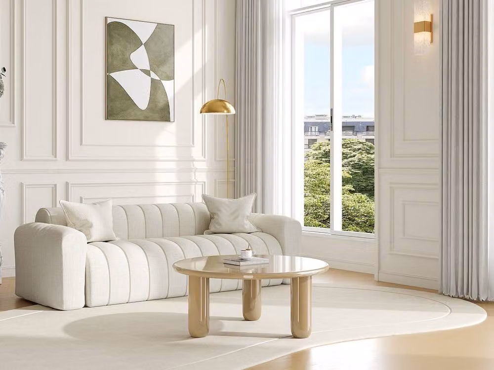 Vente-unique BENESA Round MDF Coffee Table in Lacquered Beige, W/D/H: 50 x 50 x 40 cm – 2