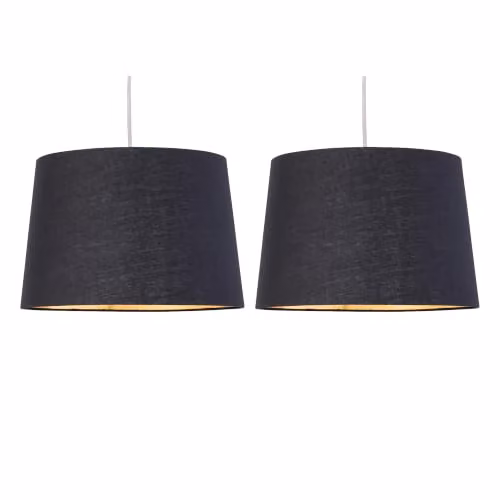 First Choice Lighting Zoey Set of 2 Cylinder Easy Fit Pendant Lamp Shades in Black and Gold – 5
