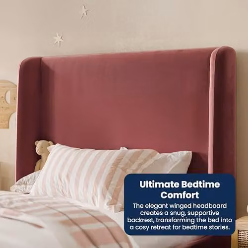 Flair Alma Single Winged Headboard Bed in Pink Velvet and Bouclé, W/D/H: 90 x 200 cm – 3