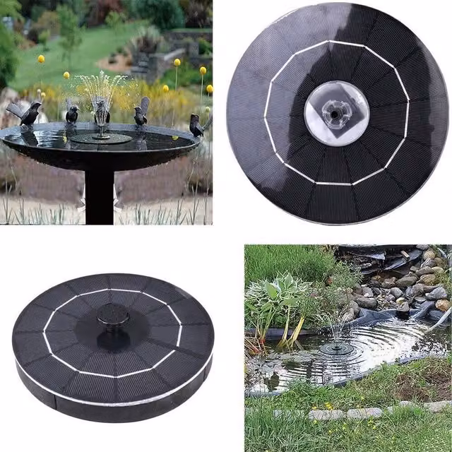 NESTLUNE Solar Powered Floating Water Fountain Pump, Black, W: 100 cm, D: 15 cm, H: 15 cm – 1