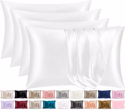 Pamposh Grace Satin Silk Pillowcases, 4 Pack, White, W/D/H: 50 x 75 x 0 cm