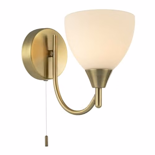 Happy Homewares Contemporary Pull Switched Wall Light Fixture in Gold/Brass with White Glass Shade, W/D/H: 18 x 21 x 11 cm – 1