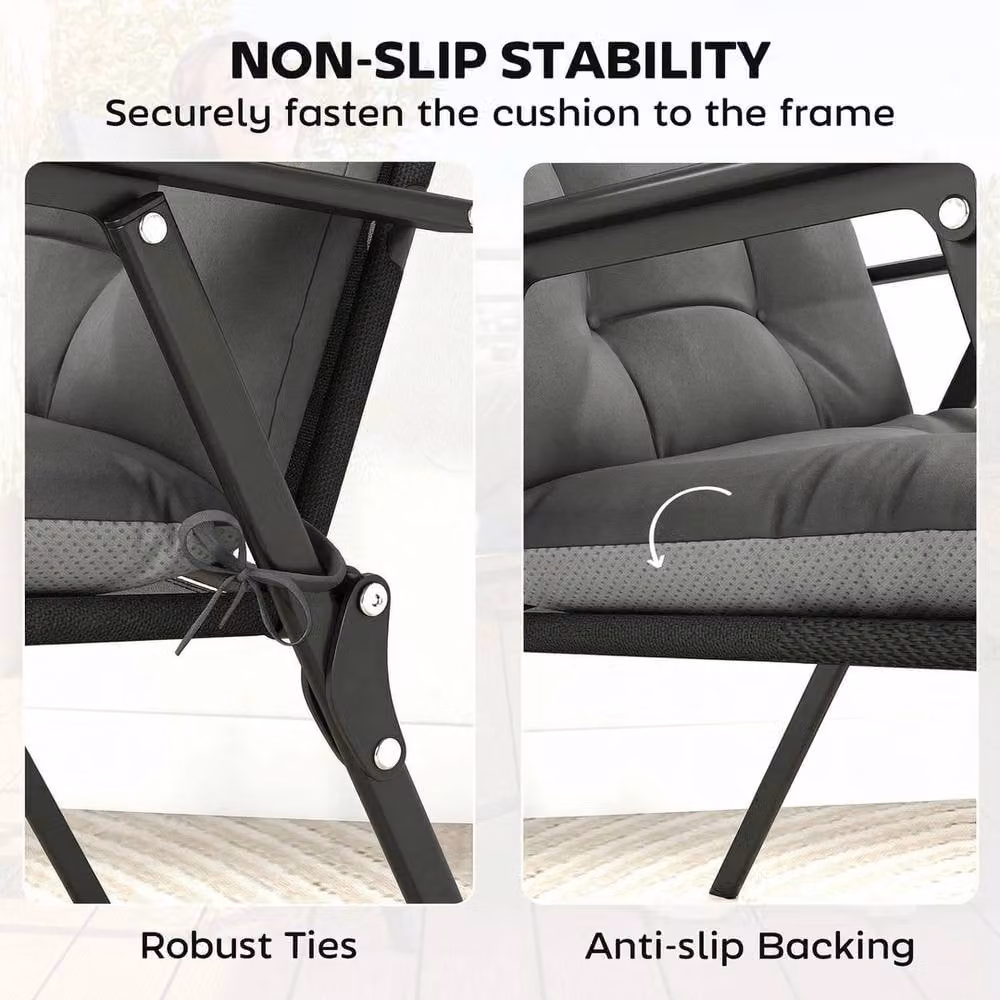 NESTLUNE Set of 4 Waterproof Garden Chair Cushions in Dark Grey, W: 100 cm, L: 190 cm – 3