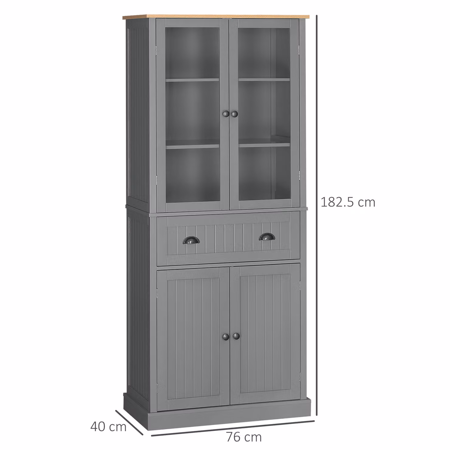 HOMCOM Grey Freestanding Tall Kitchen Pantry Cupboard with Glass Doors and Adjustable Shelves, Height: 180 cm – 3