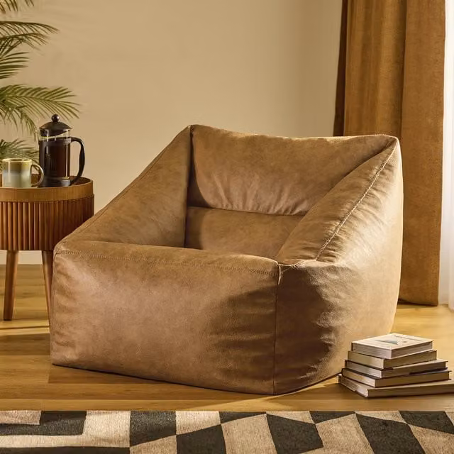 ICON Natalia Faux Leather Armchair Bean Bag in Brown