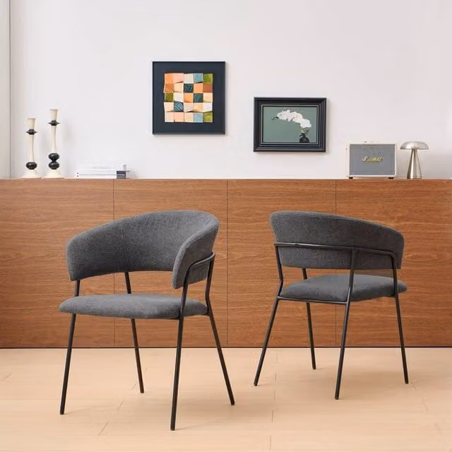 SONARA Set of 2 Modern Curved Dining Chairs with Armrests and Metal Frame in Grey