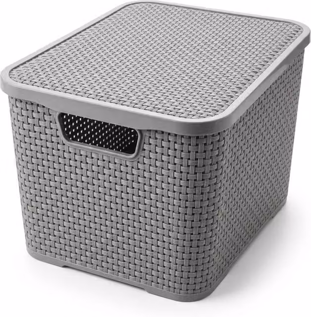 Storm Trading Group Rattan Style Storage Basket with Lid, Grey