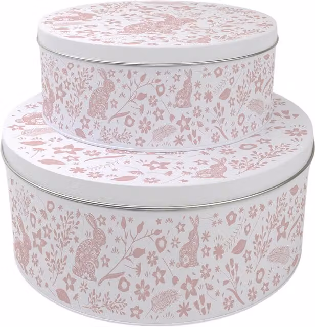 Purely Home Round Pink Wild Rabbits Cake Tin Set in Multicolour