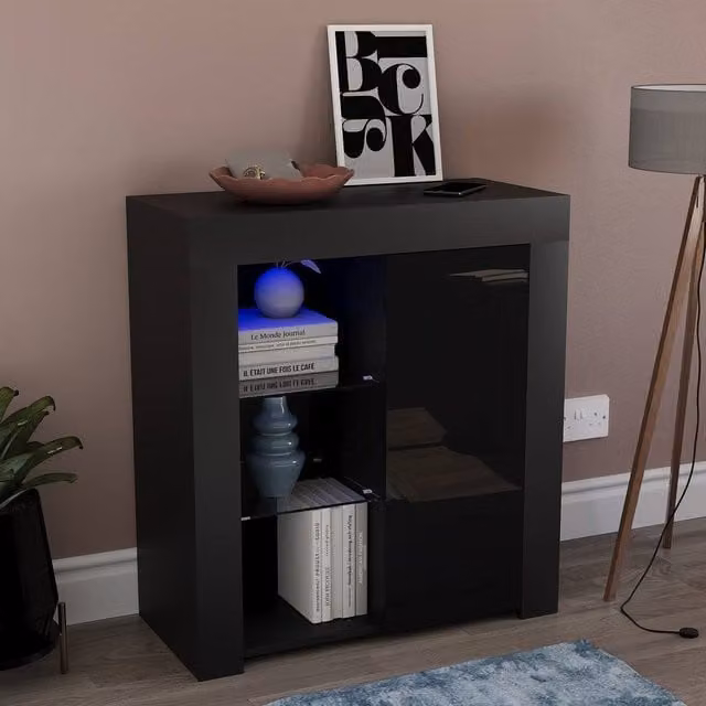 HD Designs Vida Designs Azura Black Glossy 1 Door LED Sideboard with Integrated Lighting – 1
