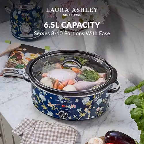 Laura Ashley Elveden Blue and Multicolour Large Slow Cooker, 6.5L – 4
