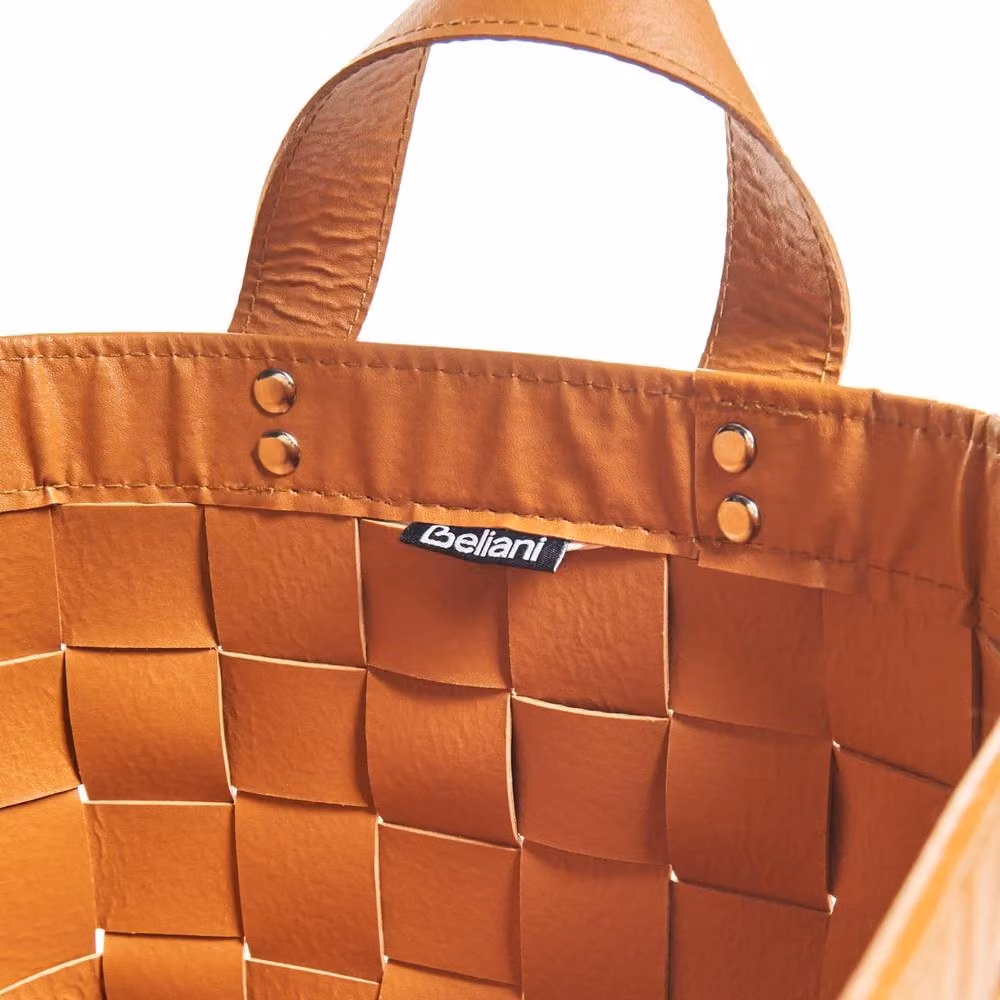 Wyld and Coco Set of 2 Brown Faux Leather Stackable Storage Baskets with Handles – 4