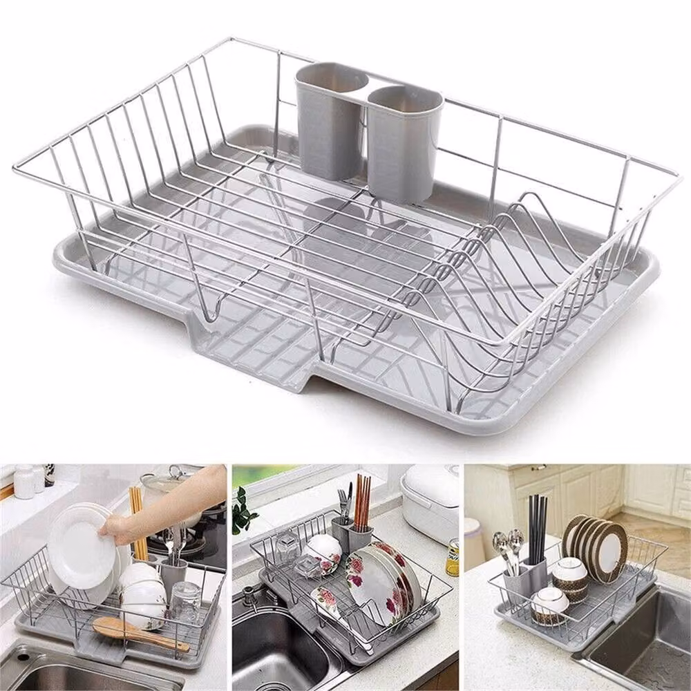 EONLION Large Grey Cutlery Holder with Drip Tray and Short-side Outlet – 2