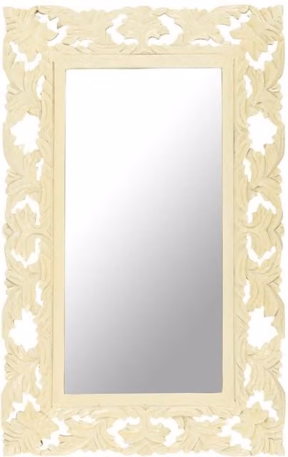 Berkfield Home Hand Carved White Solid Mango Wood Wall Mirror, W: 80 cm, H: 50 cm