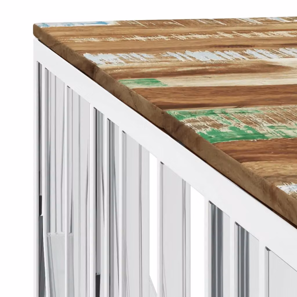 Berkfield Home Square Coffee Table in Silver Stainless Steel and Reclaimed Brown Wood – 3