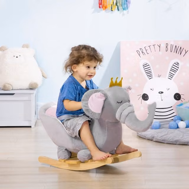 HOMCOM Elephant Rocking Horse Rocking Chair in Grey