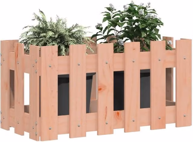 Berkfield Home Durable Garden Planter with Fence Design in Beige Solid Wood, W/D/H: 60 x 30 x 30 cm – 1