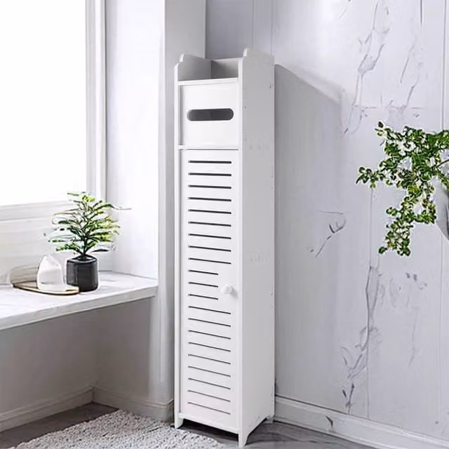 EONLION White Freestanding Bathroom Storage Cabinet with Internal Shelves and Hinged Doors