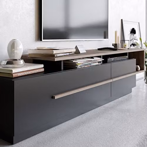 Decorotika Pia Modern TV Unit and Media Console in Black and Walnut, W: 160 cm, D: 38 cm, H: 48 cm – 3