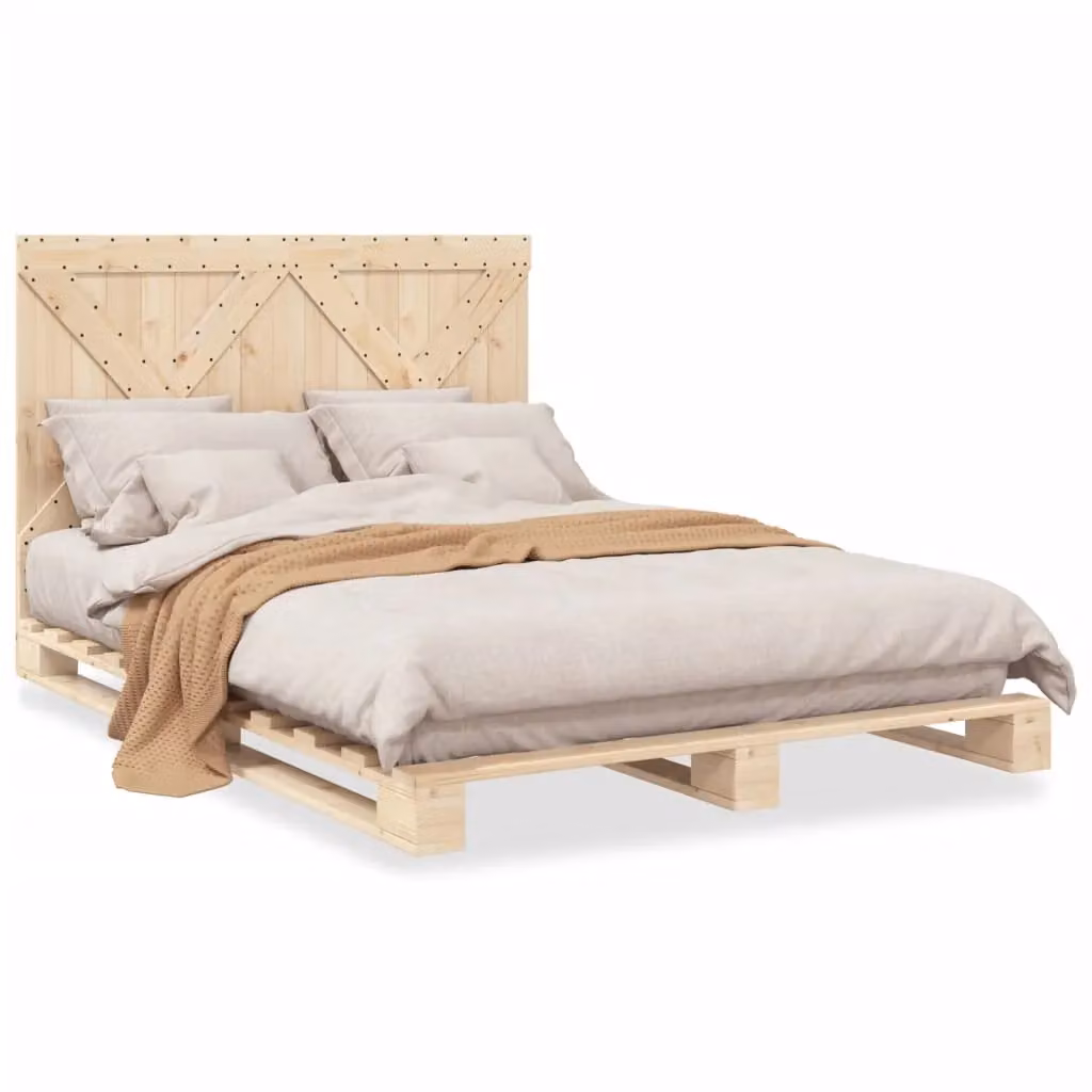 Berkfield Home Solid Wood Bed Frame with Headboard in Brown, W: 140 cm, L: 200 cm – 2