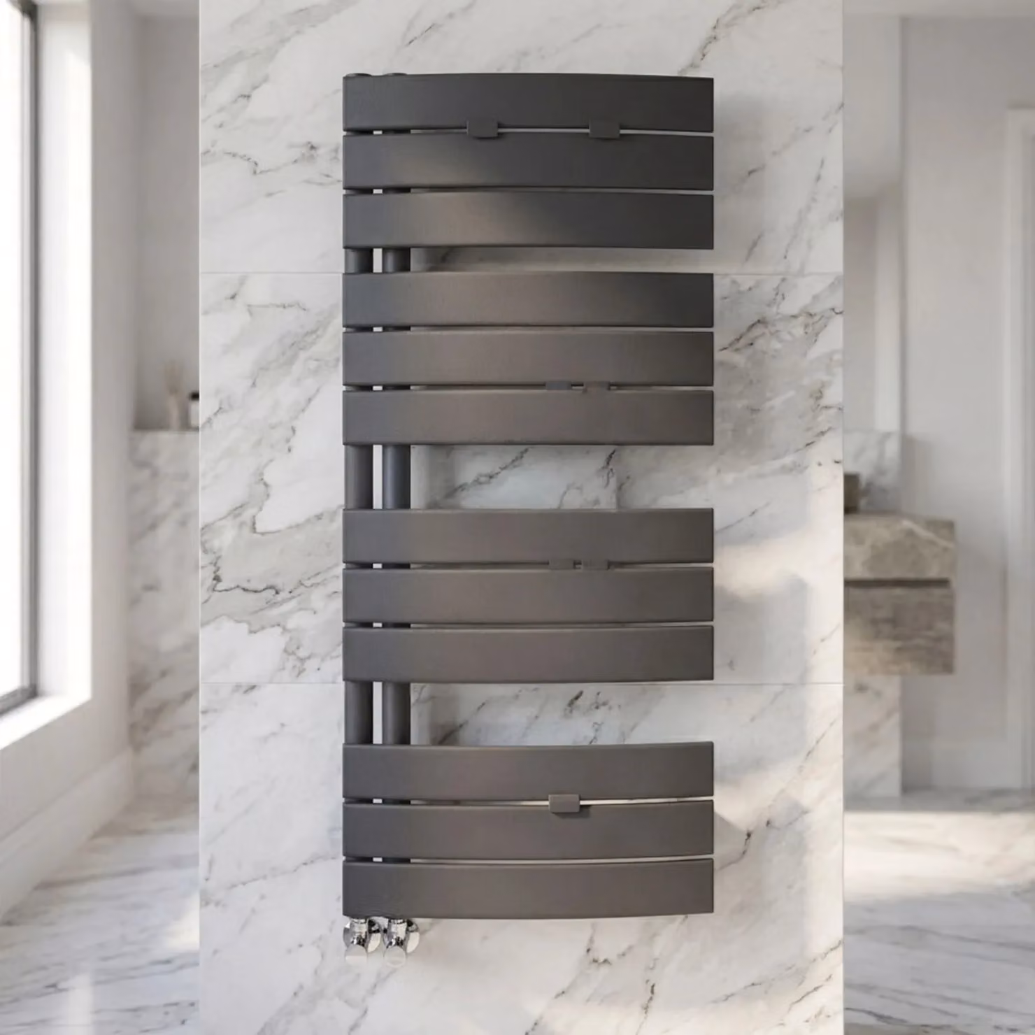 Balterley Anthracite Grey Curved Panel Wall Mounted Metal Towel Rail W: 108 cm, H: 55 cm – 4