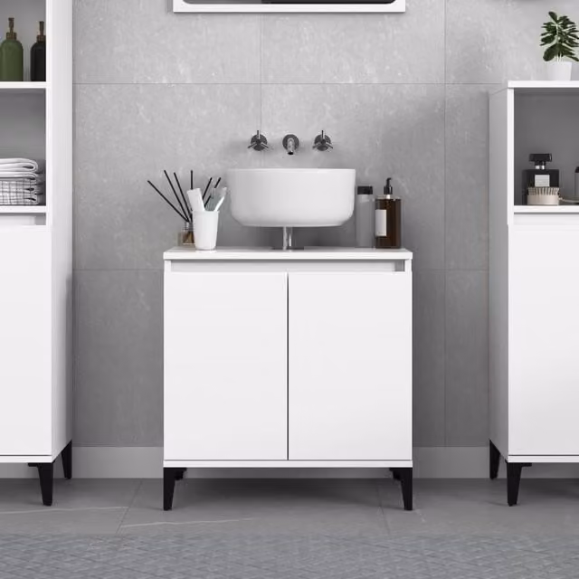 Berkfield Home White Freestanding Bathroom Sink Cabinet with Hinged Doors, W/D/H: 58 x 33 x 60 cm – 1