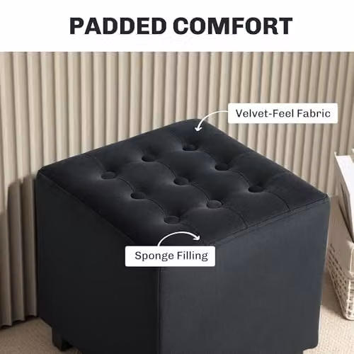 HOMCOM Velvet Cube Footstool Ottoman in Grey, W/D/H: 35 x 35 x 35 cm – 4